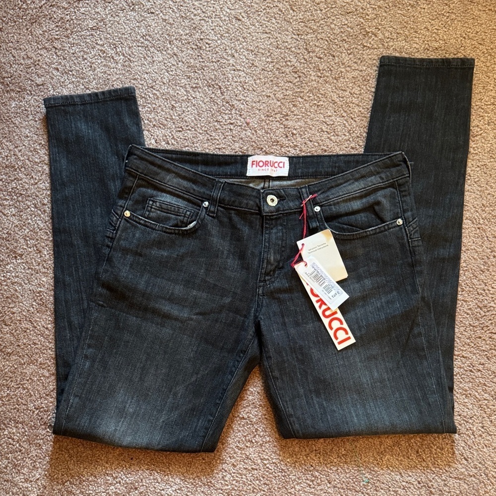 NWT FIORUCCI Women’s Black Jeans Cotton Low Waist Skinny Leg Made in Italy
